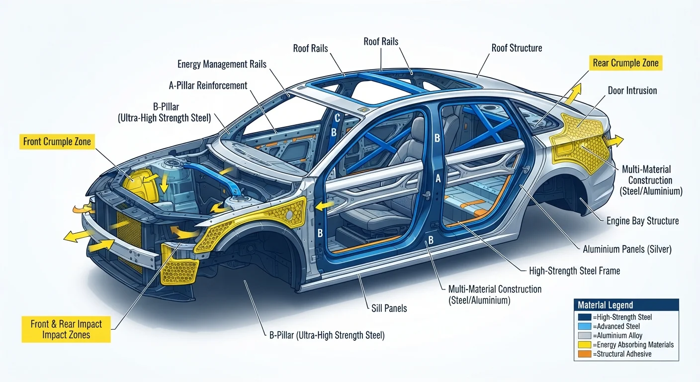 How Body Structure Materials — Steel, Aluminium, and UHSS — Shape Crash Outcomes